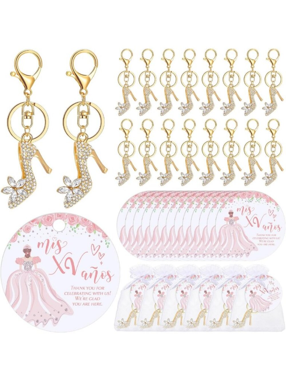 36 Quinceanera Party Favors - Classic Heel Shoe Keychains for Celebrations